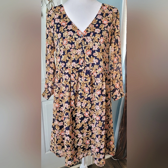 La Petite Étolie Dresses & Skirts - La Petiet Étolie Paris V-Neck Mini Dress Womens S Navy Tan Pink Floral Boho Flow